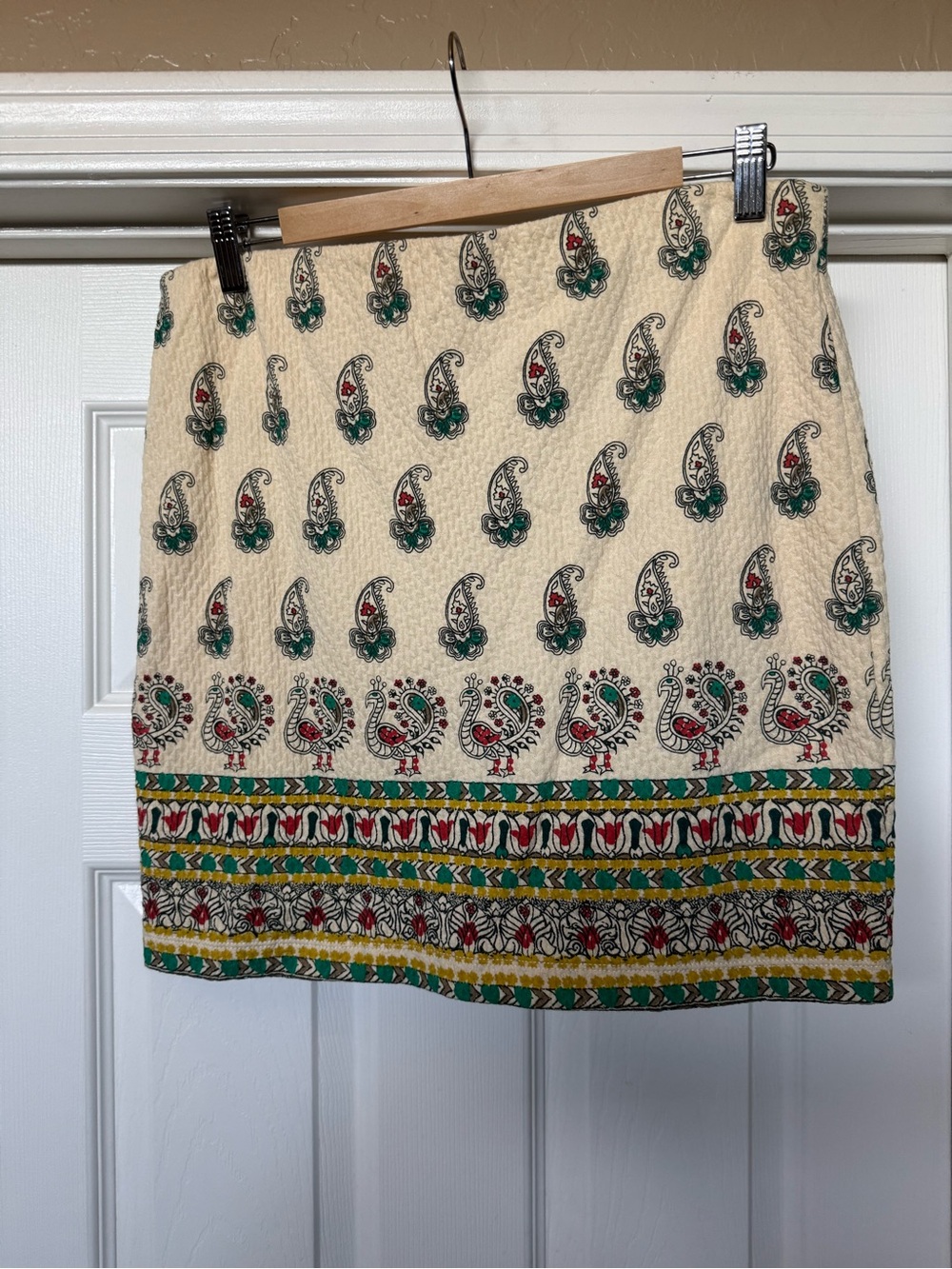 Chelsea & Violet Cream Mini Skirt with Green and Red Paisley Border
